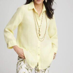 Chico's No Iron™ Linen Shirt Yellow Size L